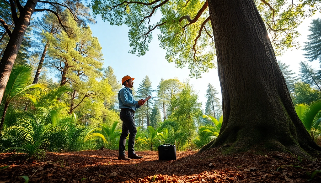 Arborist from Black Mountain Tree Consultancy engaging with a healthy tree in a vibrant forest.