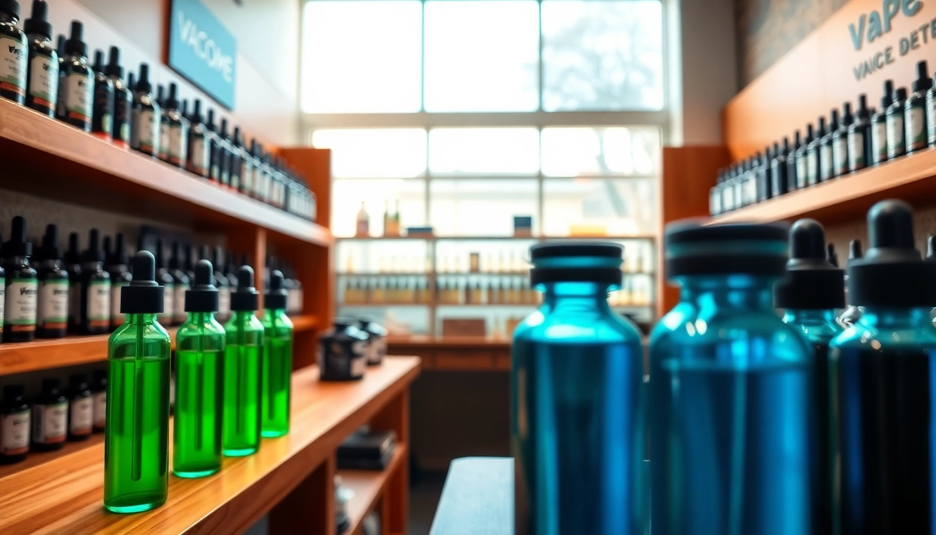 Explore an array of e-liquids at Vape Juice Depot in a vibrant vape shop.