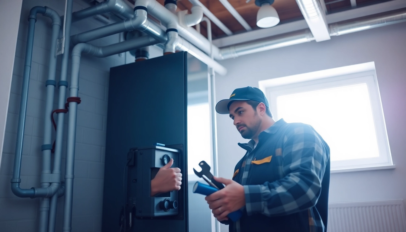 HVAC company canada technician efficiently servicing heating equipment in a residential environment.