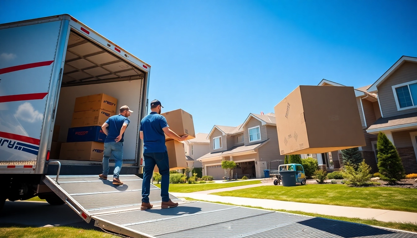 Calgary movers efficiently loading furniture into a truck in a sunny neighborhood.