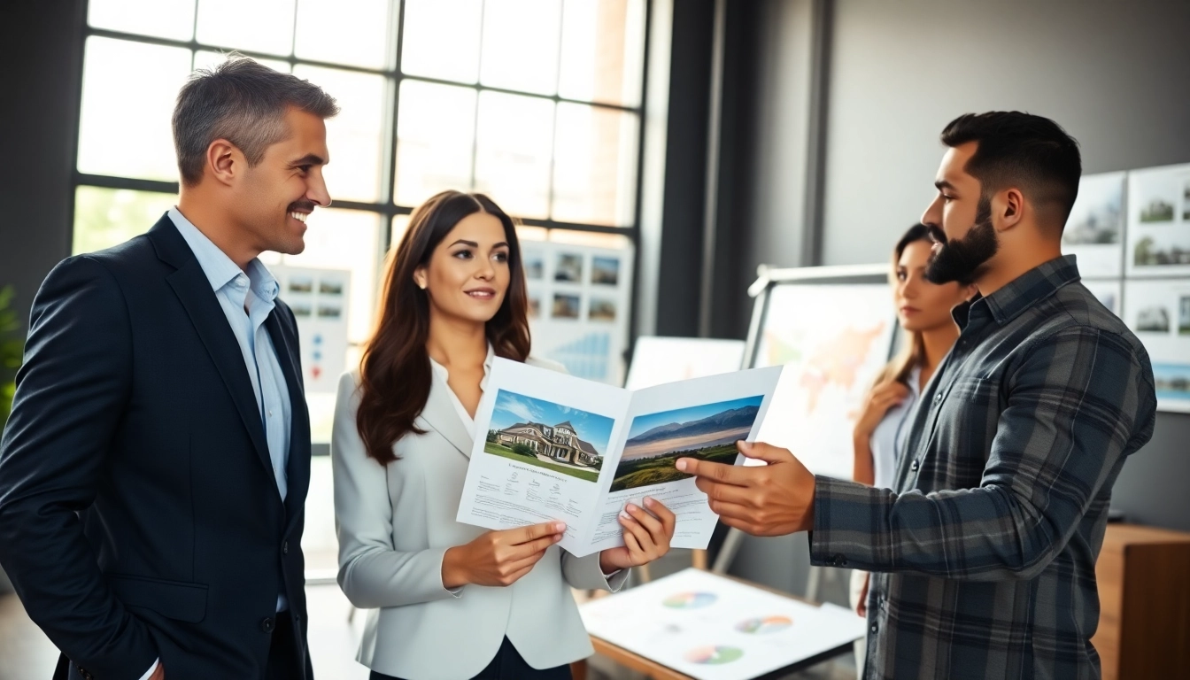 Engaging real estate consultation with a professional agent in a modern office setting.