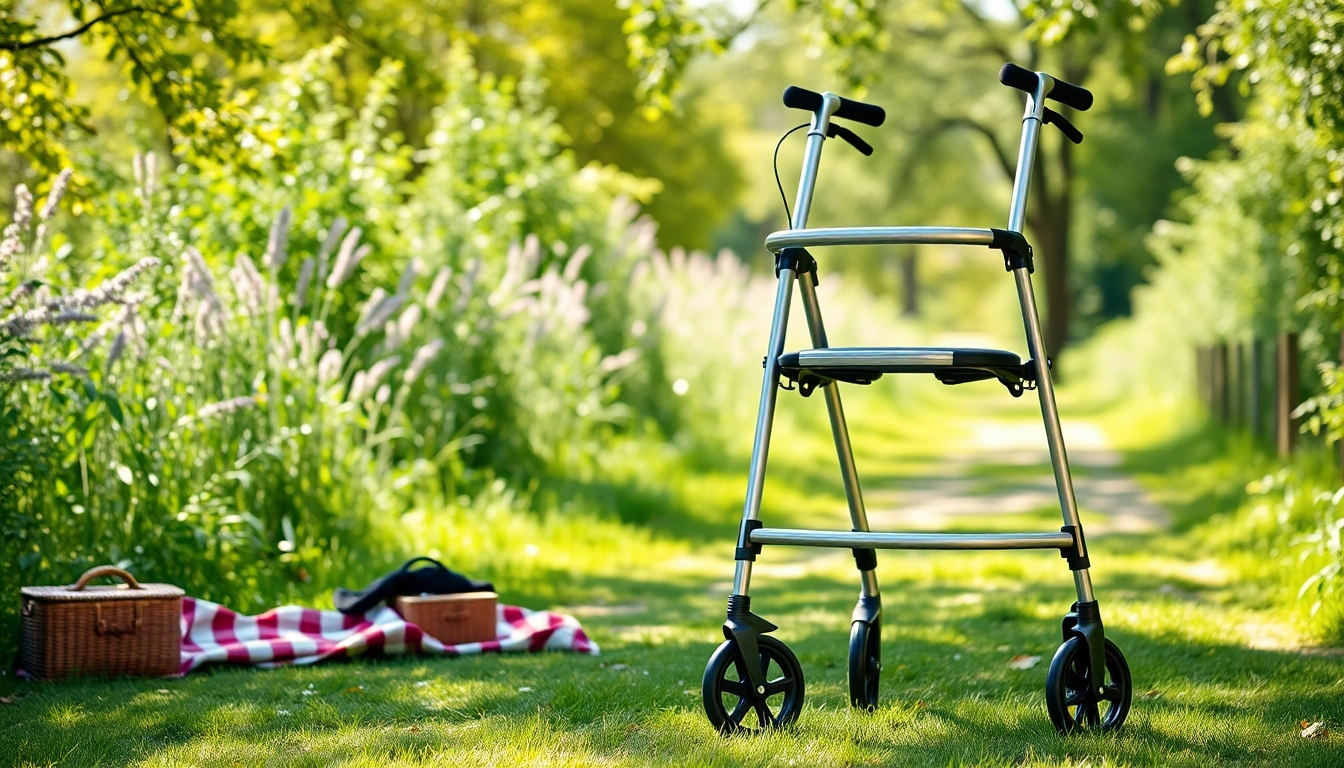 Rollator faltbar leicht für aktive Senioren auf einem sonnigen Weg im Freien präsentieren.