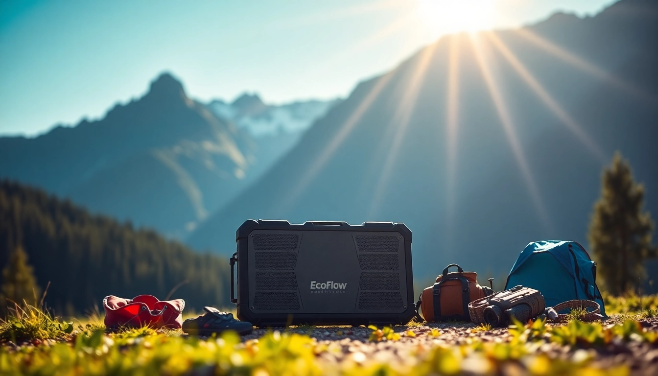 EcoFlow portable power station showcased in a scenic outdoor environment, promoting eco-friendly energy solutions.