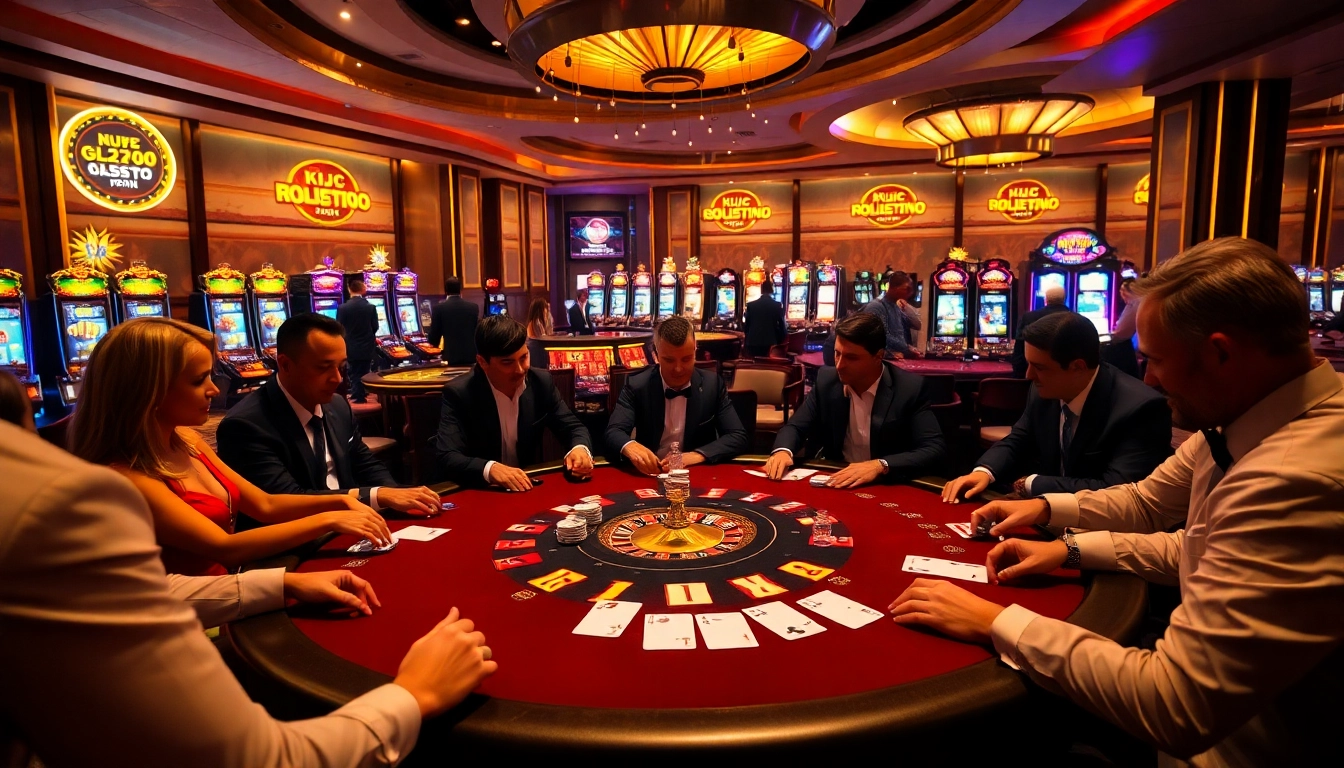Engaging casino atmosphere showcasing KJC branding at a high-stakes poker table.