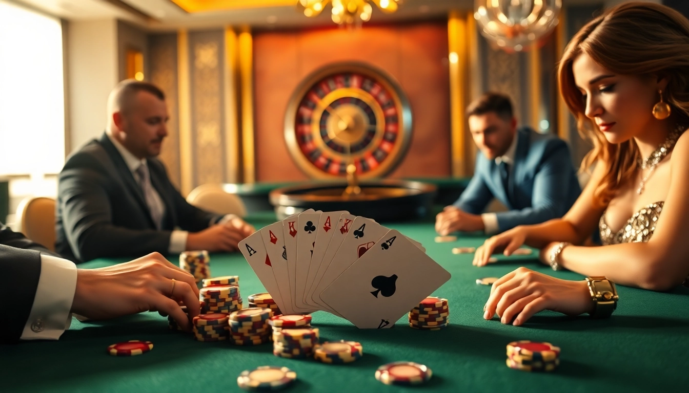 Experience thrilling gameplay at a luxury casino table with https://vb88.social/ poker chips and stylish players.