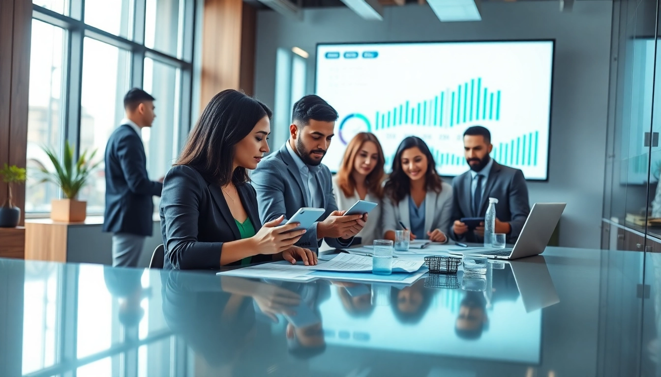 Analyze competitive intelligence data in a modern office environment showcasing teamwork and growth.
