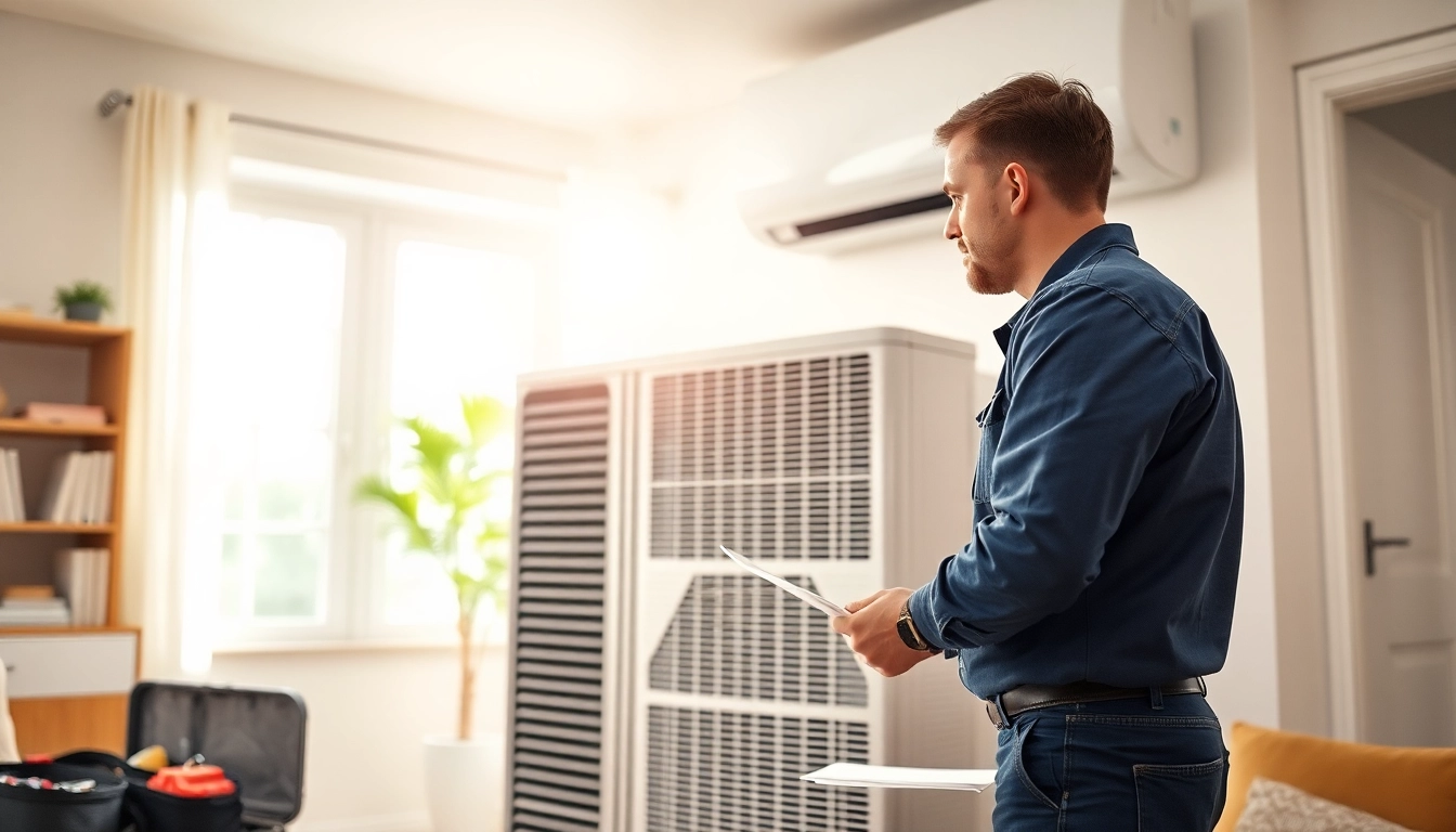 HVAC technician maintaining a system in a modern setting, showcasing HVAC company canada expertise.