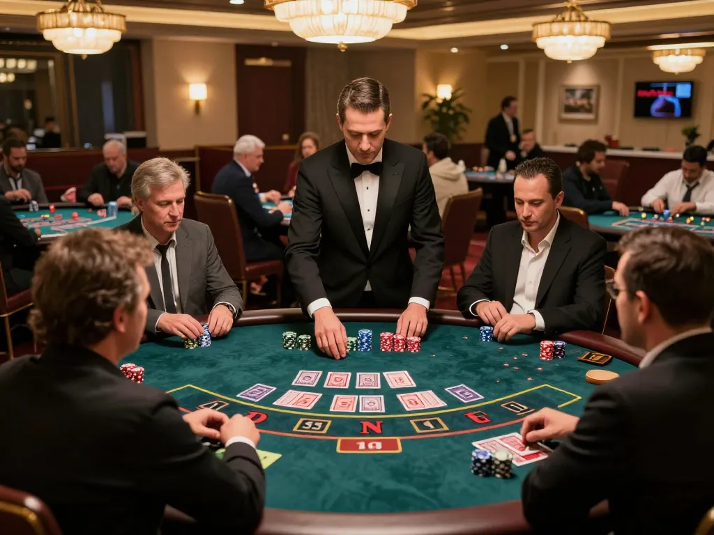 Players engaging in exciting live dealer games at NHÀ CÁI DA88, showcasing chips and cards in a luxurious casino setting.