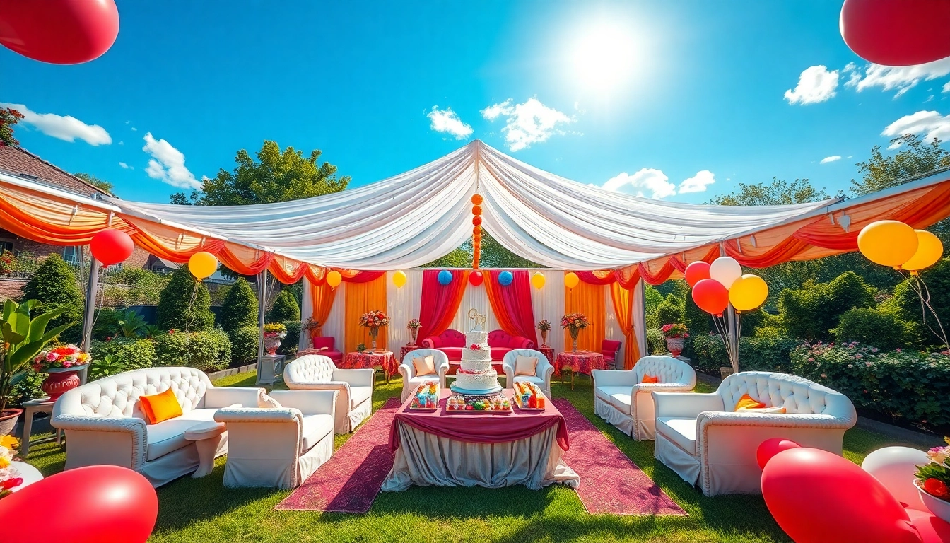 Engaging outdoor party rentals near me with colorful décor and festive arrangements.