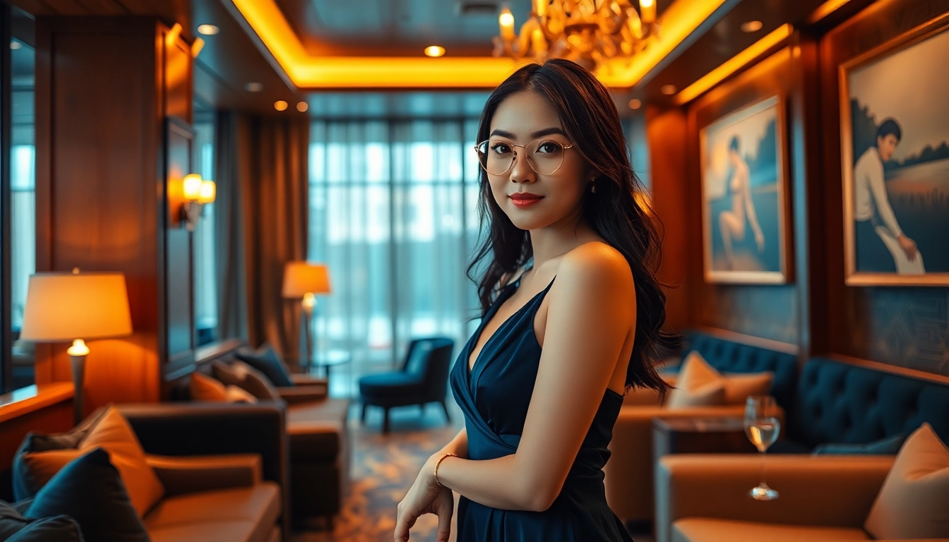 Singapore escort in a luxurious lounge, showcasing elegance and charm.