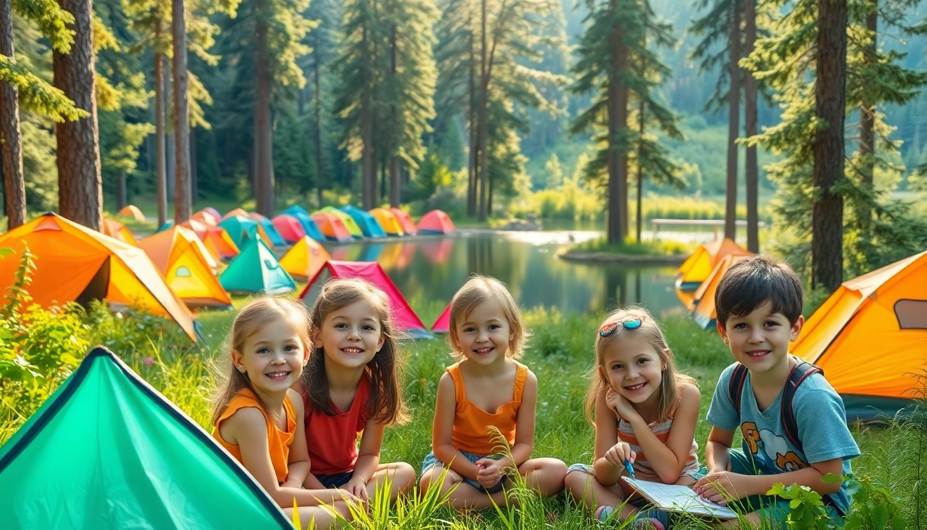 Children celebrating their first time at overnight camps, engaged in outdoor activities.