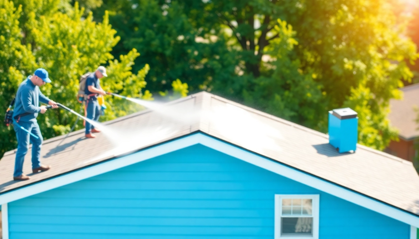 Roof washing Seattle WA team cleaning a house, showcasing eco-friendly service and vibrant results.