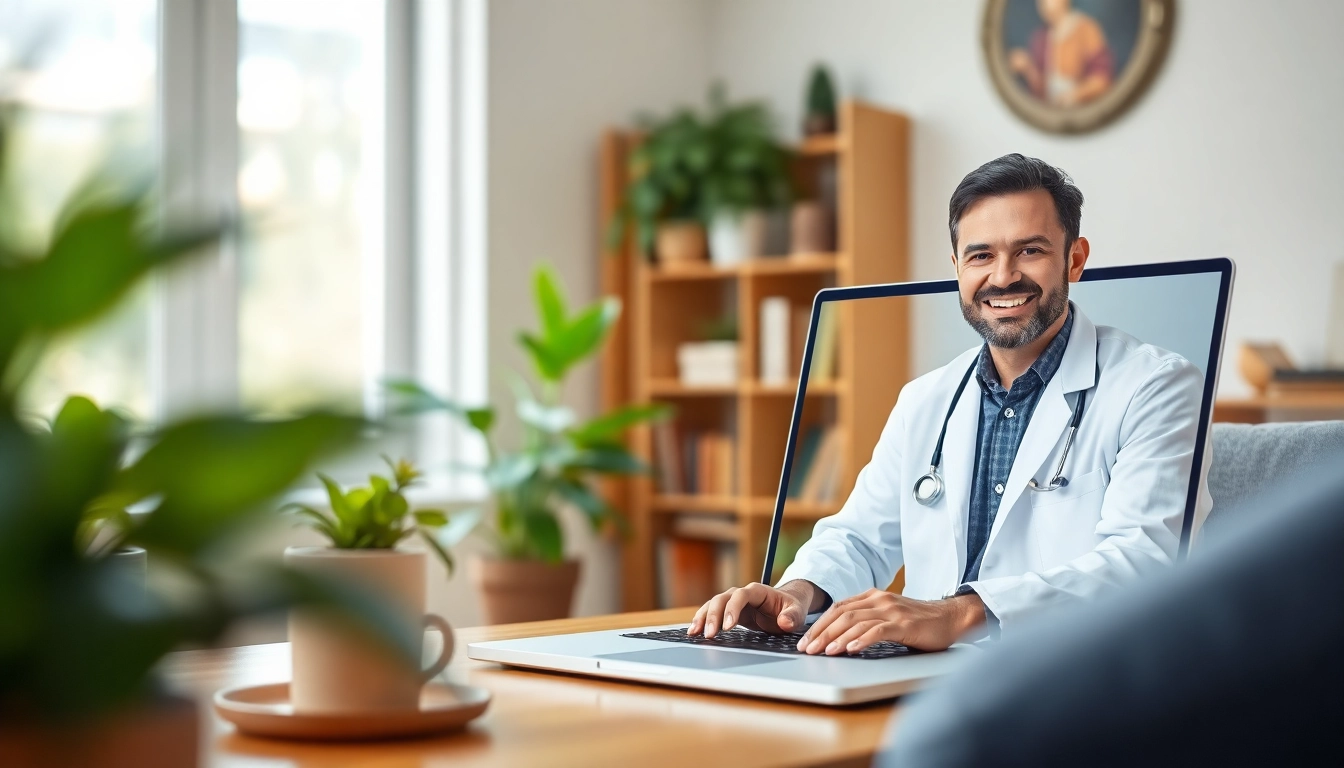 Engaging telemedicine scene portraying affordable online doctor consultation with doctor on laptop.