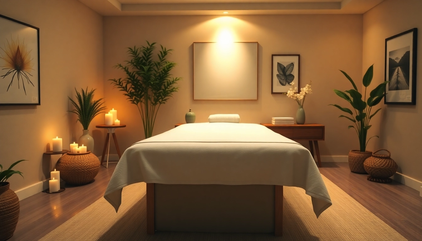 Relaxing massage therapy setting for 출장마사지 services with soft linens and calming decor.