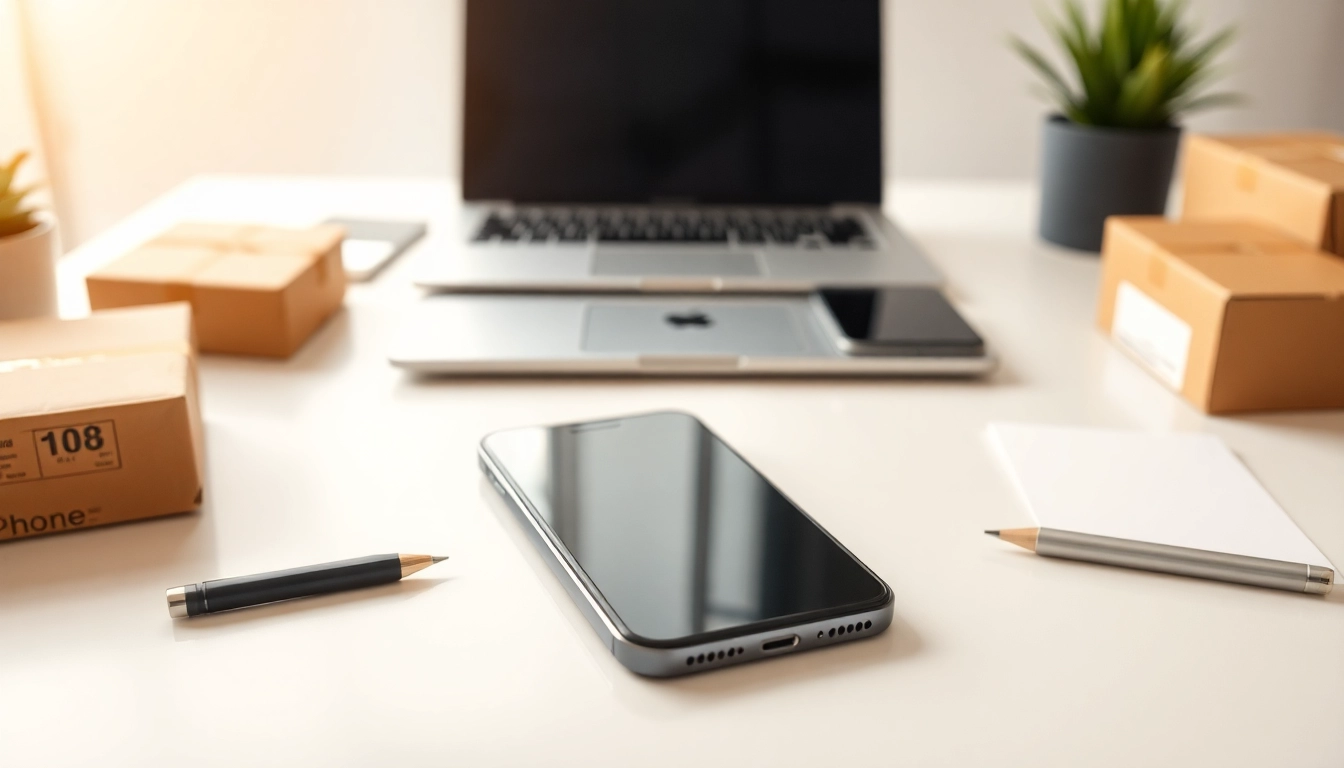 Sell your i phone with a professional setup showcasing sleek technology on a clean desk.