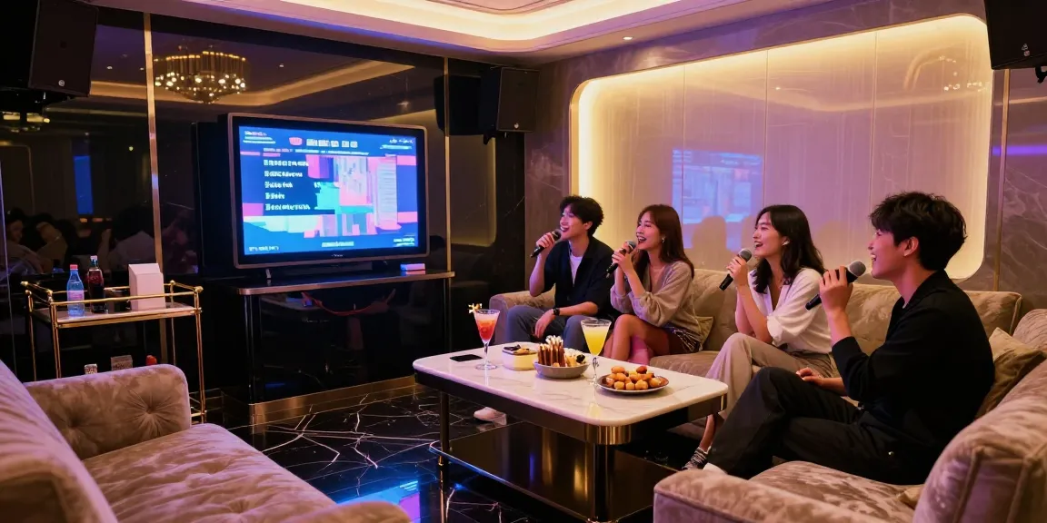 강남구구단에서 프리미엄 카라오케를 즐기는 고객들과 고급스러운 시설 내부 모습
