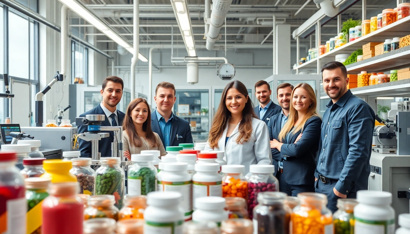 Highlighting a custom supplement manufacturer UK creating high-quality natural products in a vibrant facility.