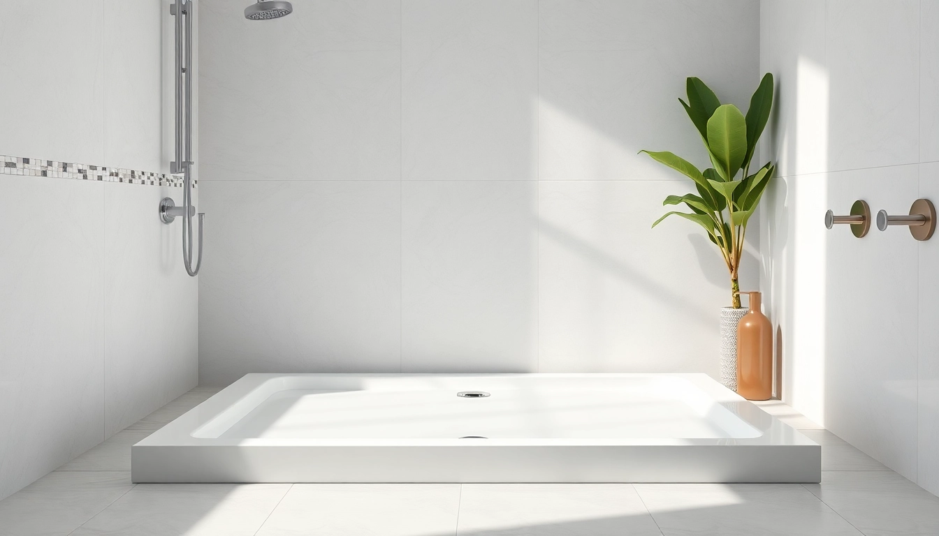 Piatto doccia elegante e moderno in un bagno raffinato e luminoso.