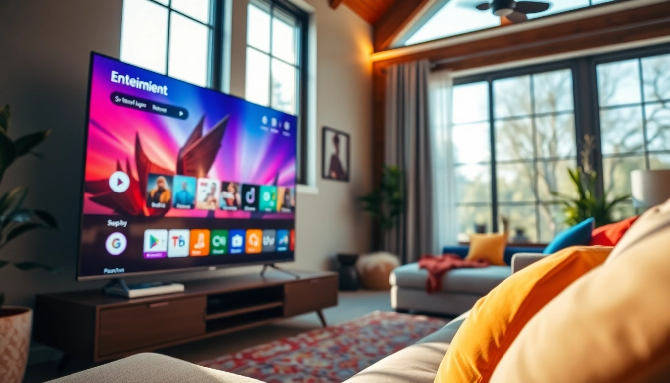 Engaging streaming TV experience in a cozy living room setting showcasing vibrant visuals and modern decor.
