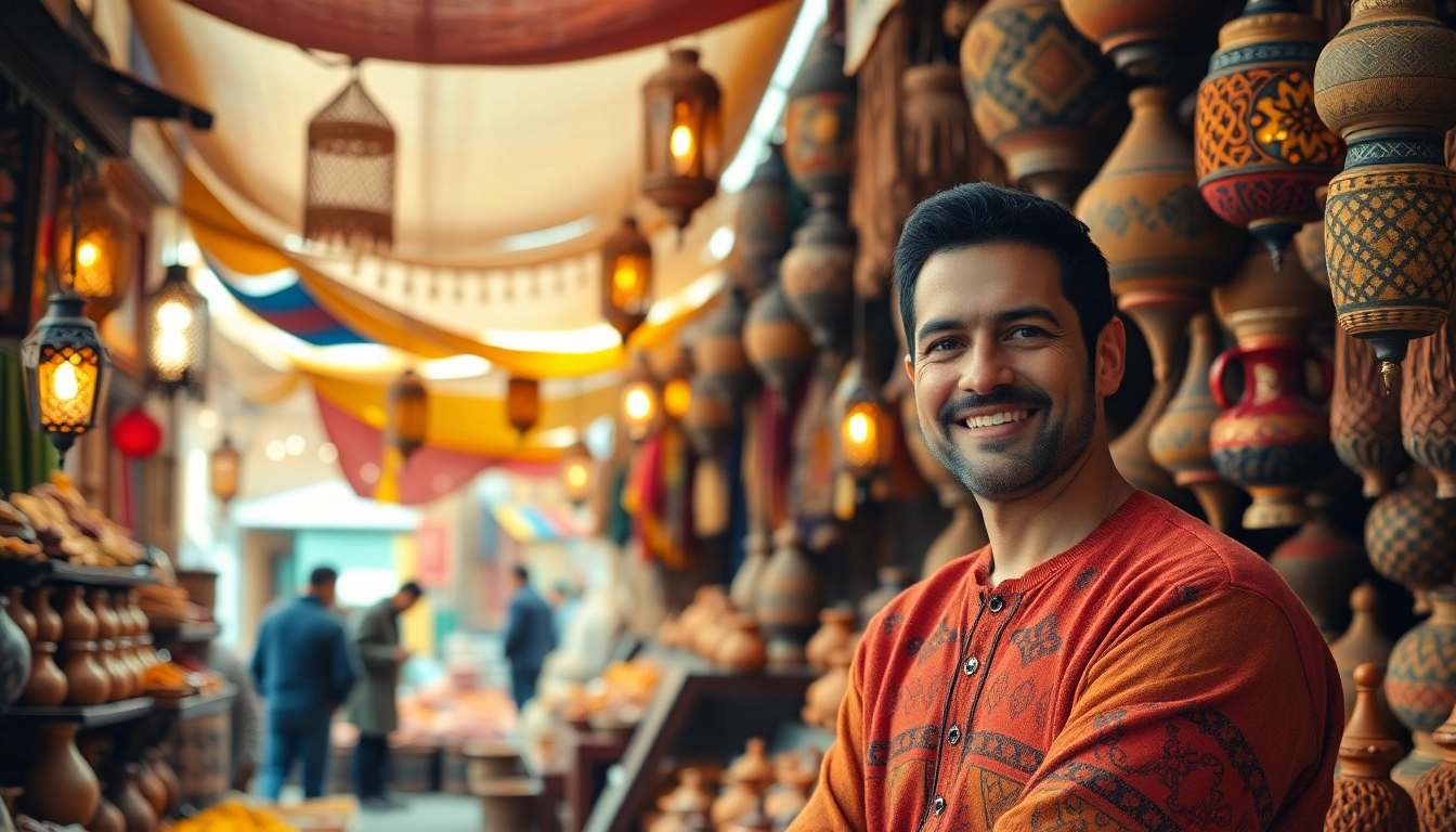 Engaging scene of morocco travel showcasing a vibrant Moroccan souk bustling with artisans and colorful wares.