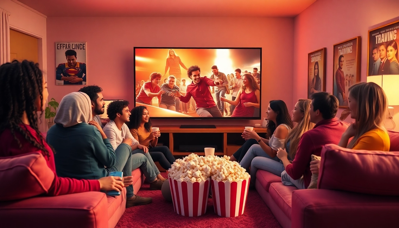 Enjoying a captivating ดูหนัง experience at a cozy movie night with friends.