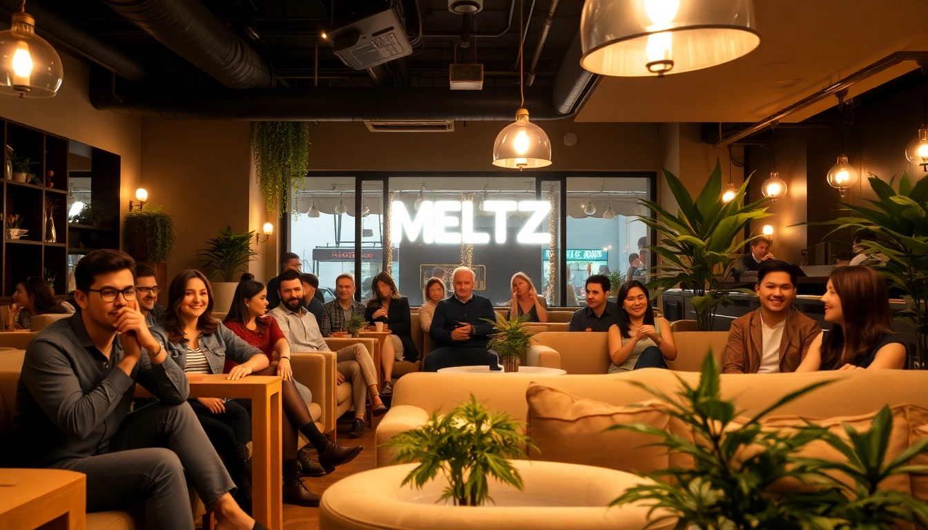 Enjoy patrons in a vibrant setting at Meltz Social Club Madrid, celebrating community and relaxation.