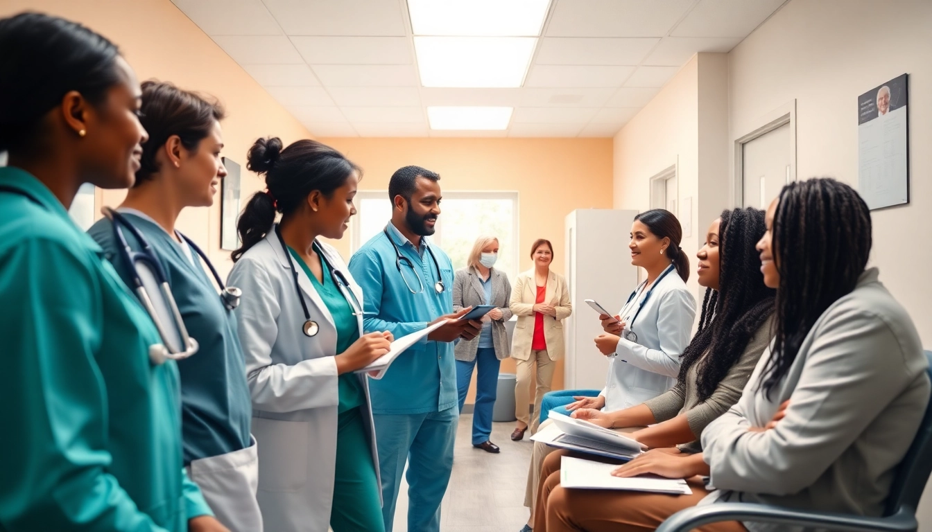 Engaging scene showing healthcare team at https://www.medexdtc.com working with patients in a modern clinic.