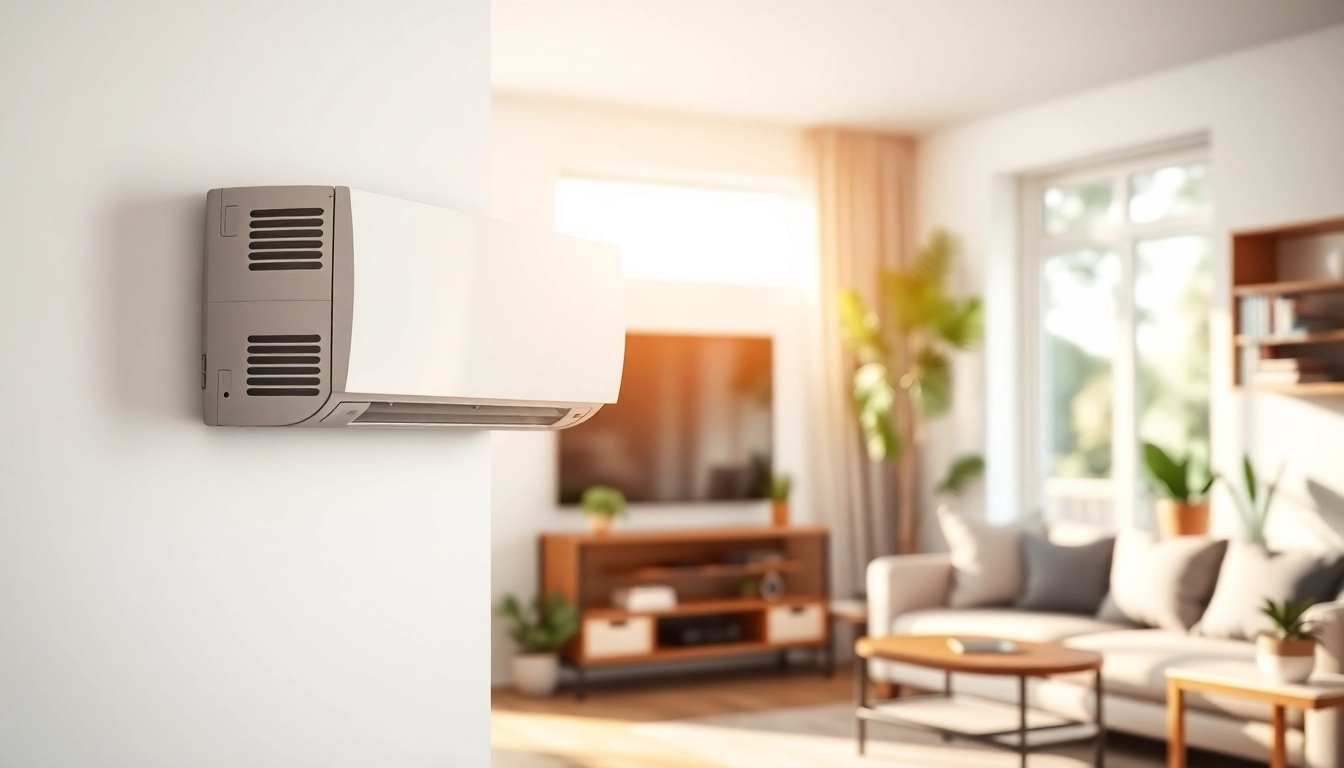 Mount a sleek mini split ac unit in a bright living room, showcasing modern elegance.