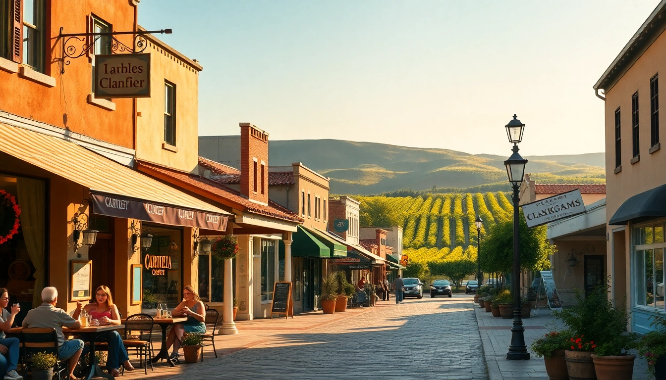 Capture of Clarksburg, CA's lively street scene with local life and historic charm.