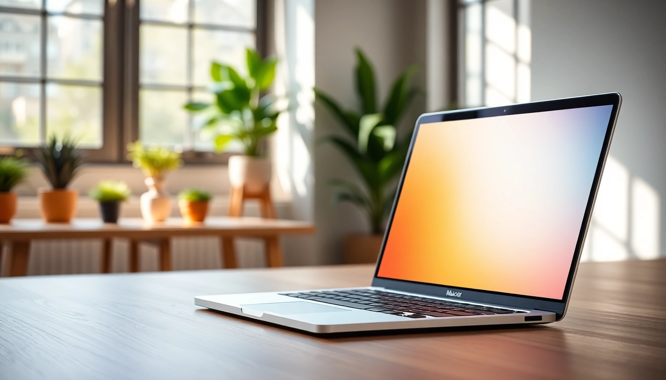 Highlighting the MacBook Air M1 precio in a stylish office, showcasing the laptop's sleek design.