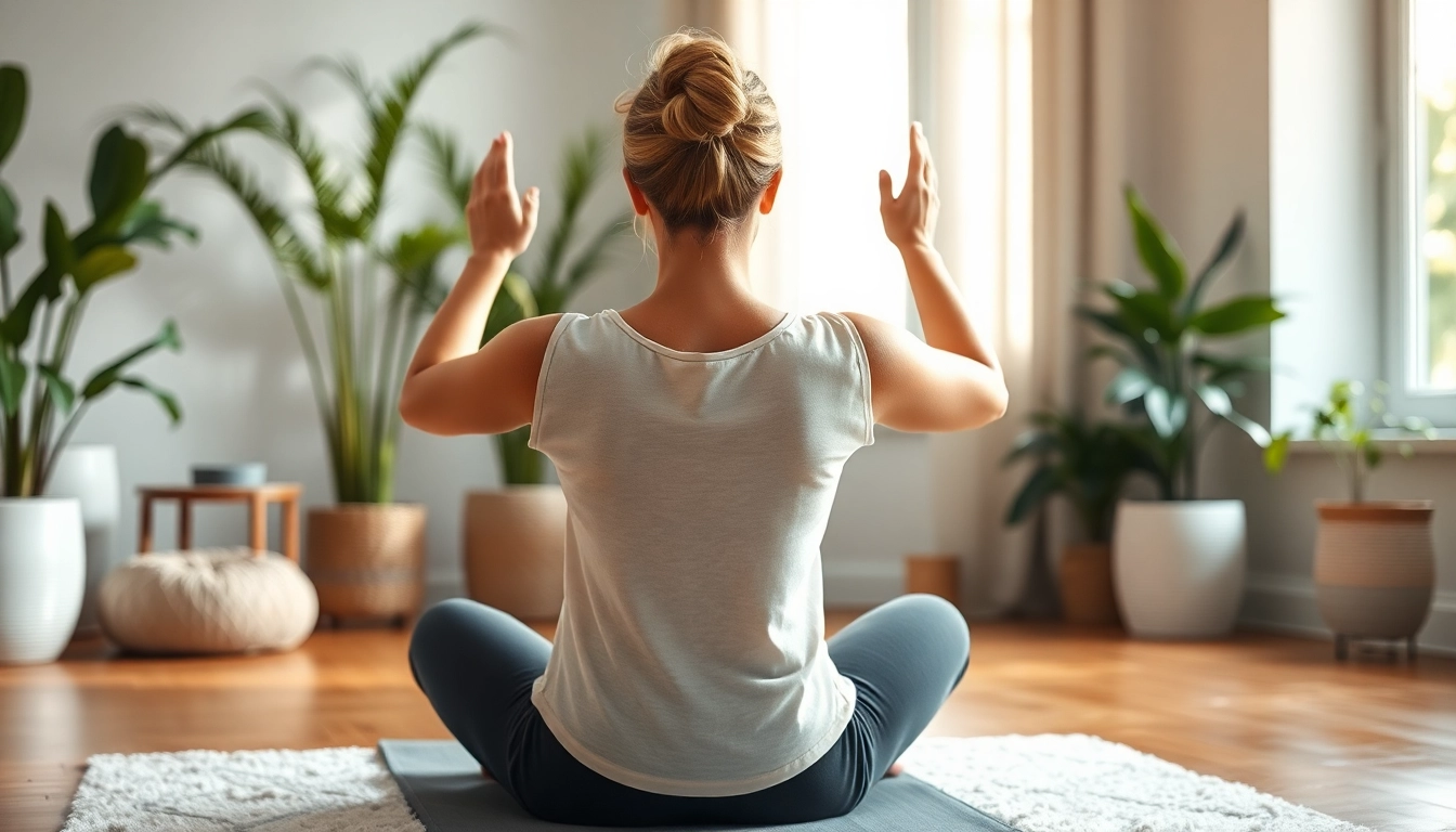 Practicing yoga for back pain remedies in a peaceful home environment.
