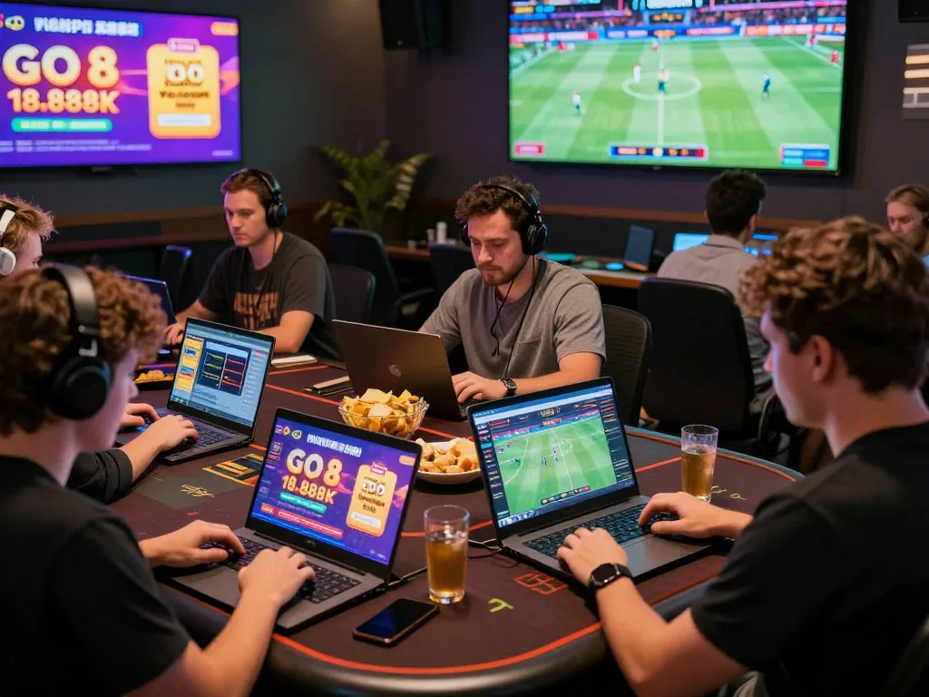 Exciting online gambling experience with diverse players enjoying GO 8 games and promotions.