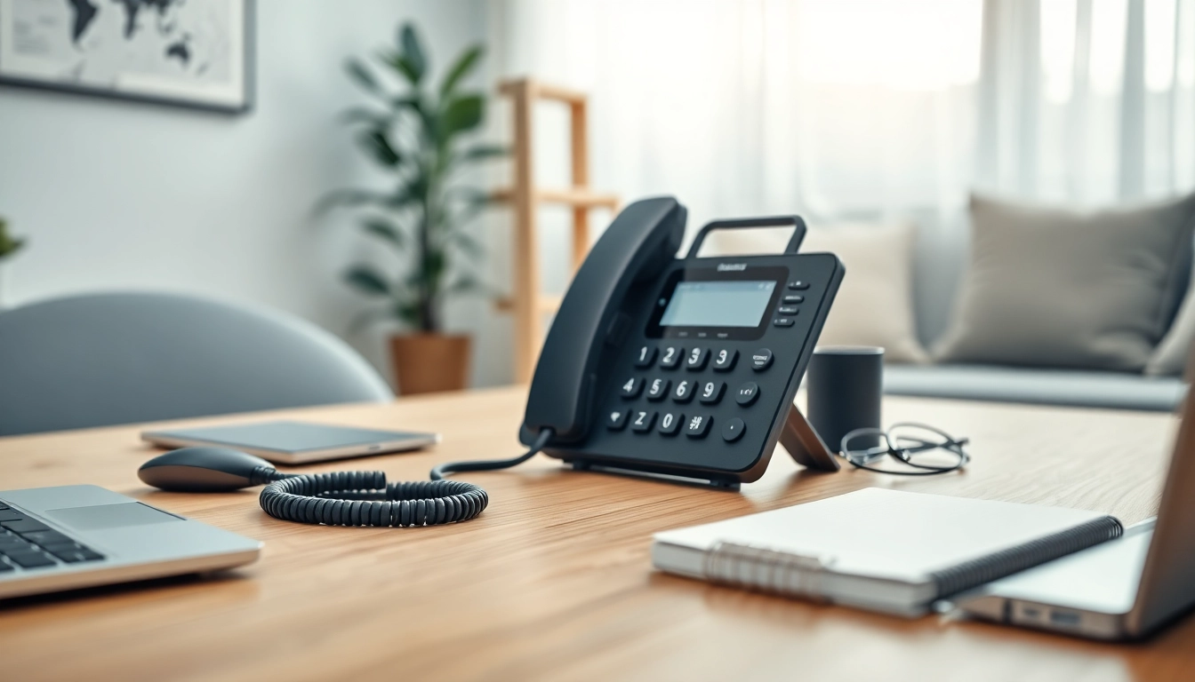VoIP phone in a modern home office, enhancing communication with a sleek design.