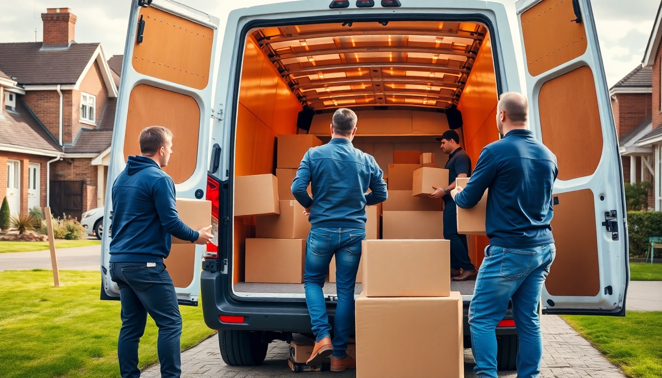 Efficient removals company Cheltenham team loading a van with boxes in an organized manner.