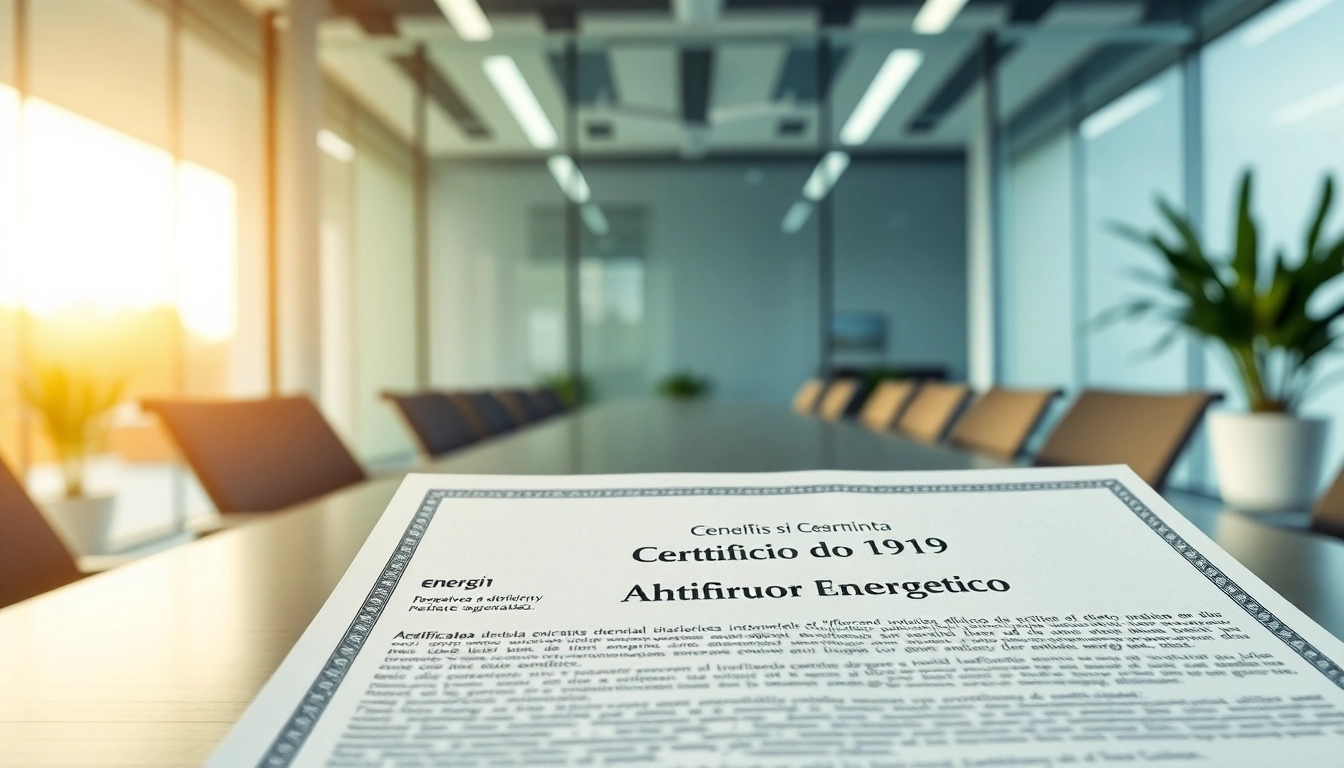 Certificado Ahorro Energético en un entorno de oficina profesional y luminosa.