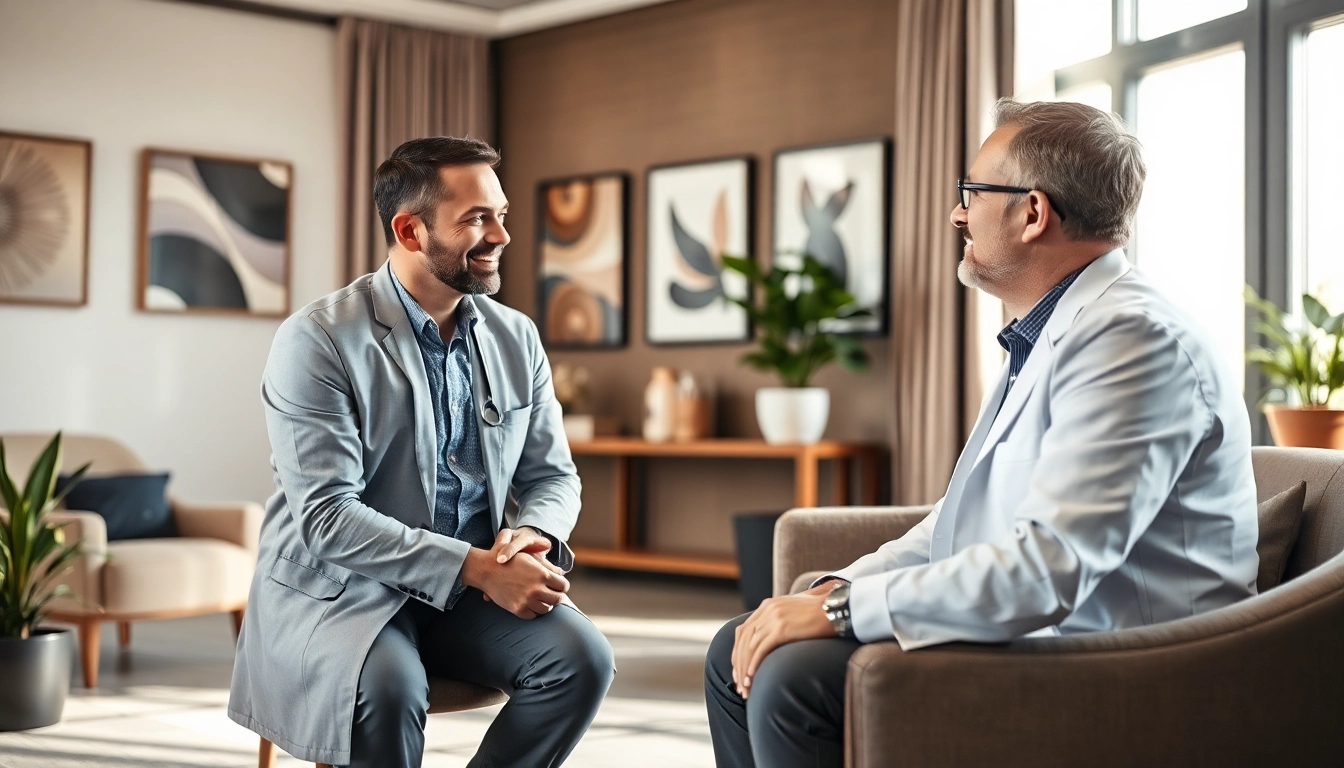 Engaging psychiatrist in dubai interacting with a patient in a modern office.