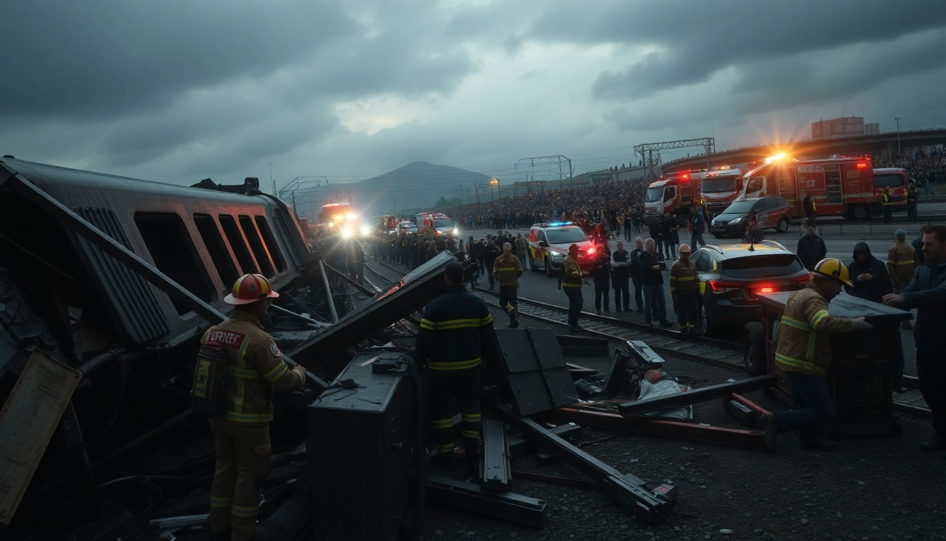 First responders at the spain train crash site assist victims amidst wreckage and emergency chaos.