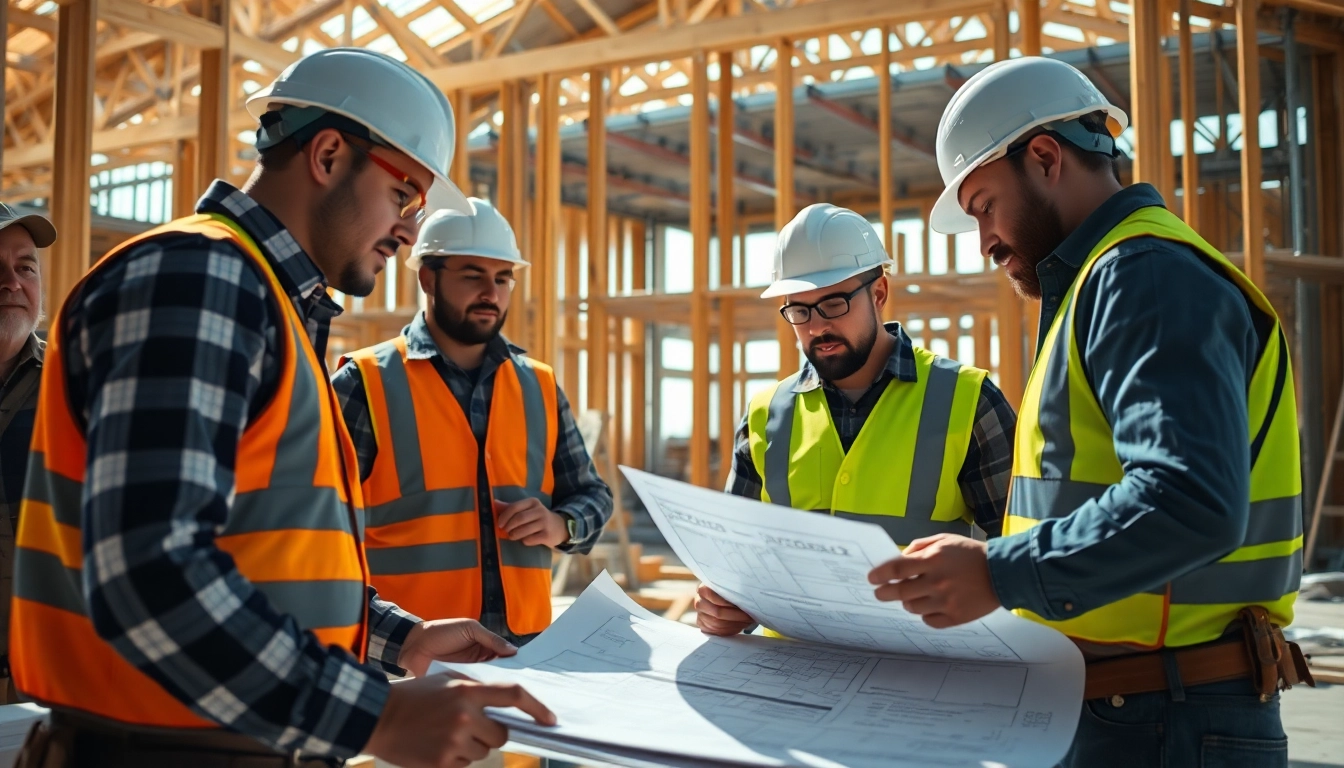 Find skilled good builders near me reviewing plans on a vibrant construction site.