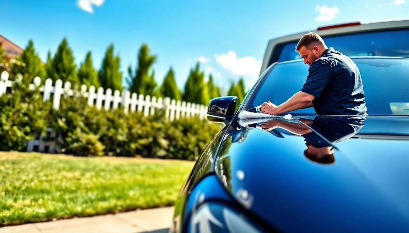 Experience mobile detailing near me with a technician expertly polishing a sleek black car.