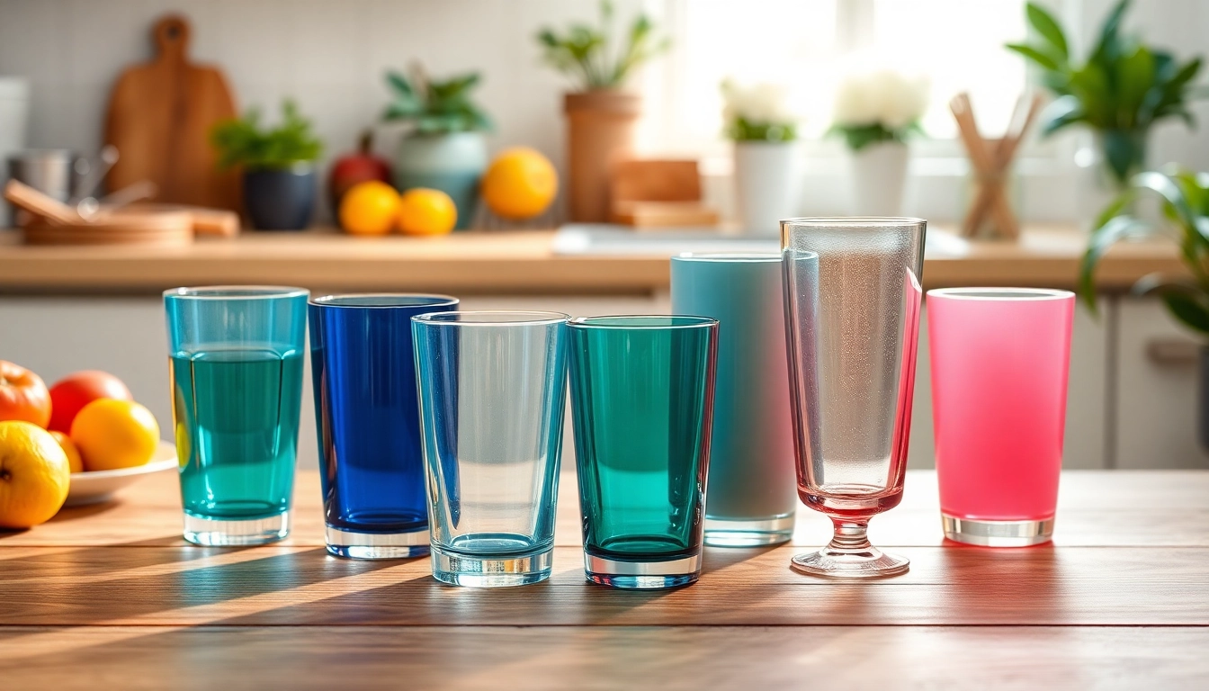 Stylish tumblers showcased on a table, highlighting vibrant colors and smooth textures.