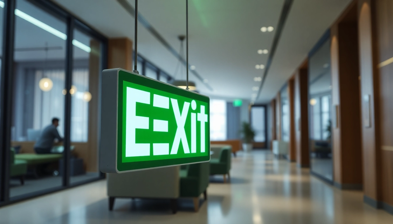 View of LED fire exit sign Kenya shining brightly in a professional office setting to ensure safety.