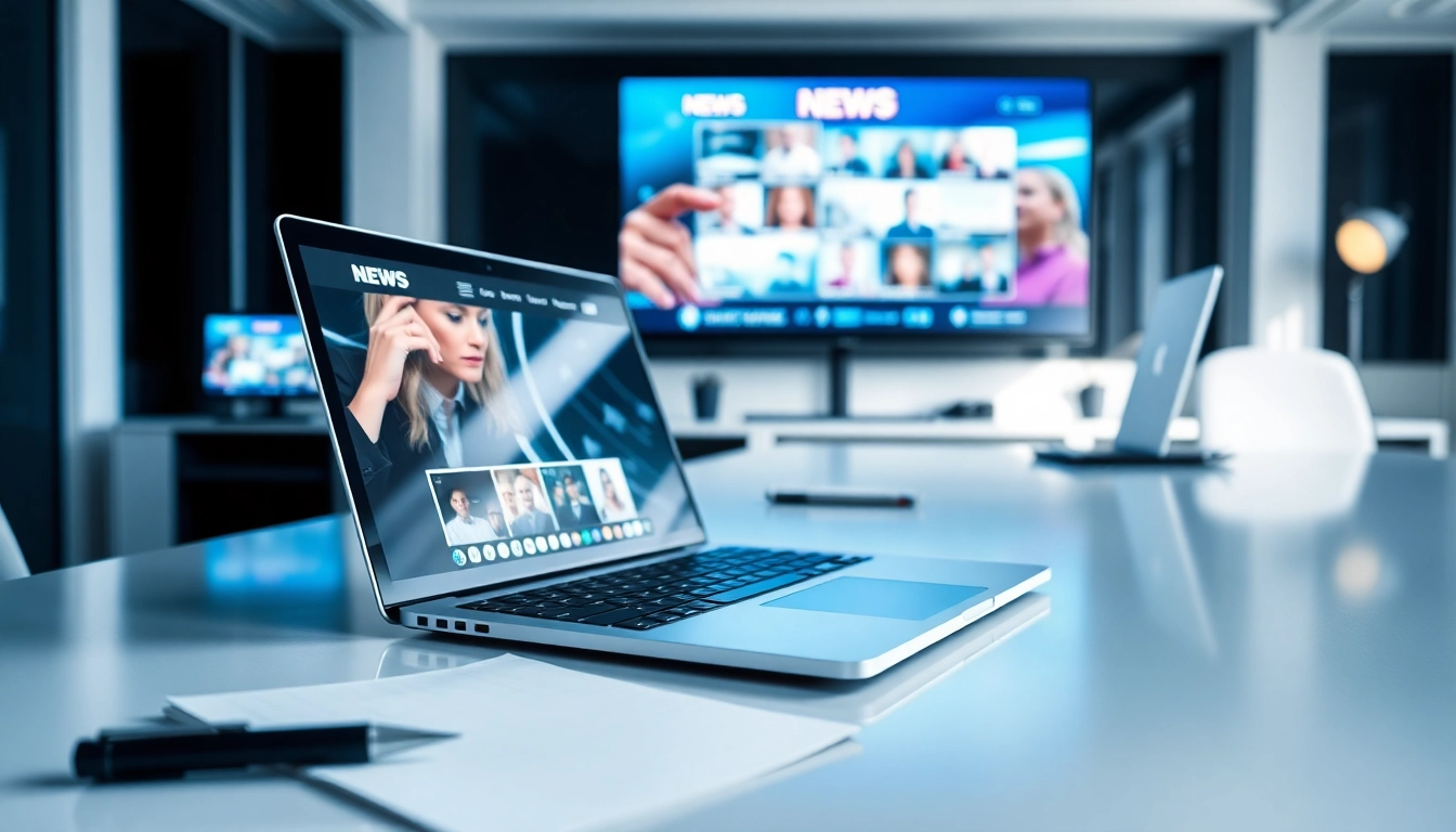 Catch up with the latest News at a modern workspace featuring technology and updates.