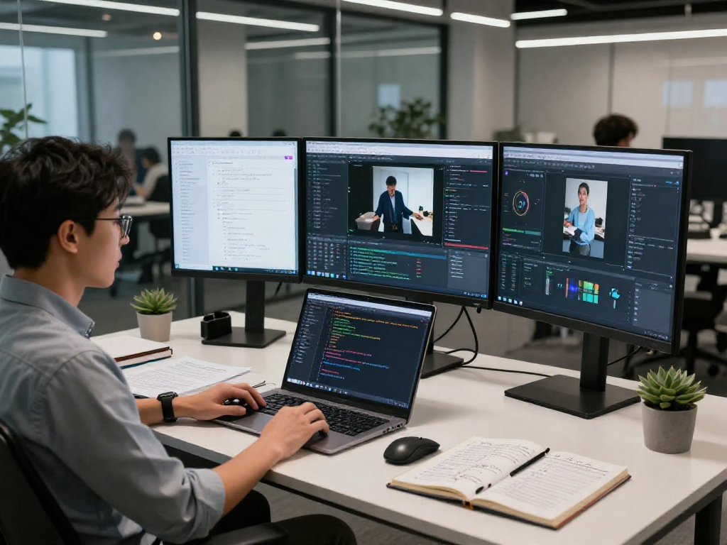 AI detector in use at a modern workspace, showcasing advanced content moderation technology and analysis.