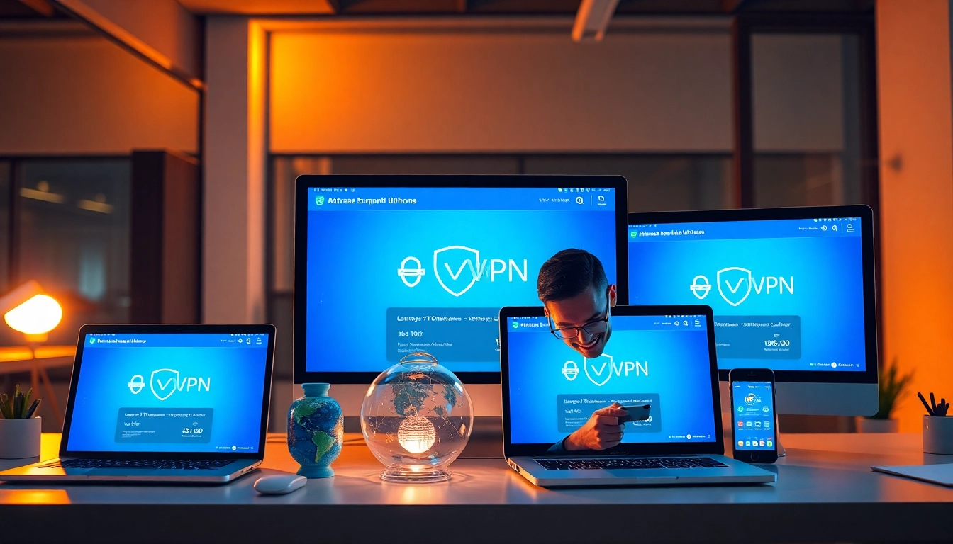 快连VPN interface displayed across devices, symbolizing global connectivity and secure browsing.