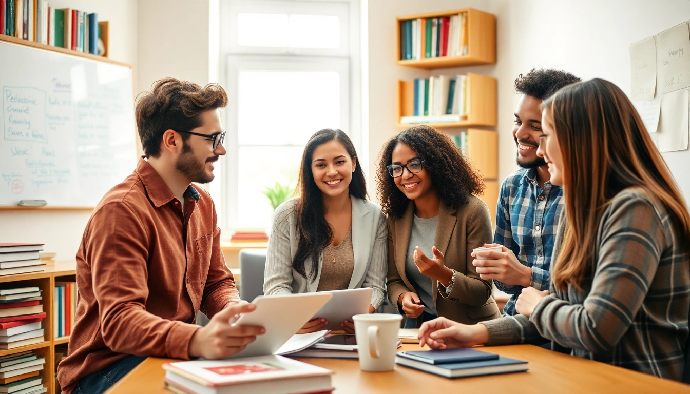 Studenți colaborând pentru lucrări de licență pe https://lucrari-licenta.net în atmosferă profesională.