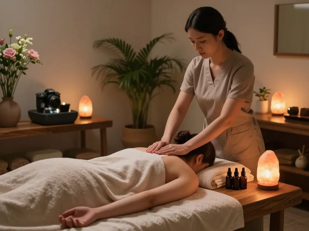 Relaxing 삼성동마사지 therapy room with soothing ambiance and aromatherapy.