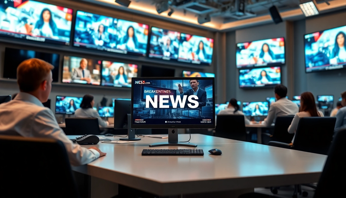 Captivating news scene showcasing professionals reporting the latest news updates.