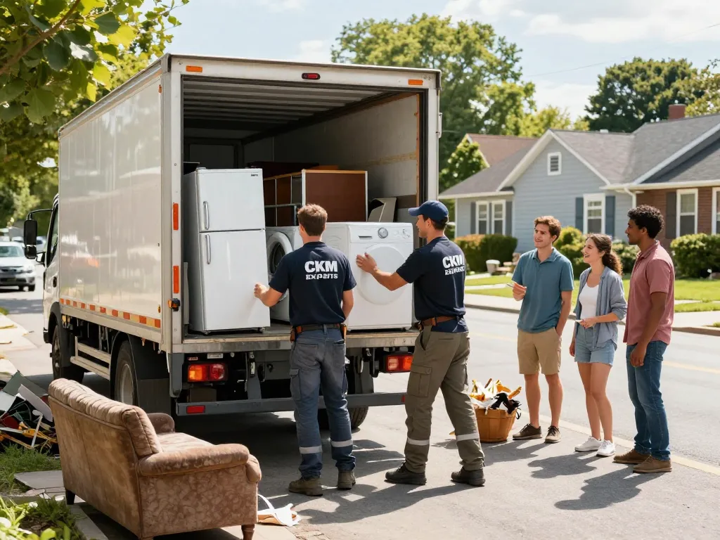 Junk removal Bergen County scene with professionals efficiently clearing appliances and furniture.