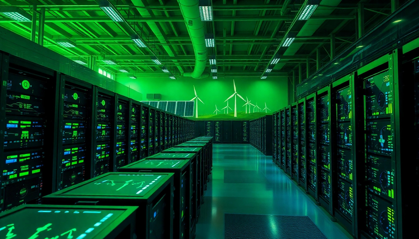 Crypto mining facility using renewable energy sources with advanced technology.