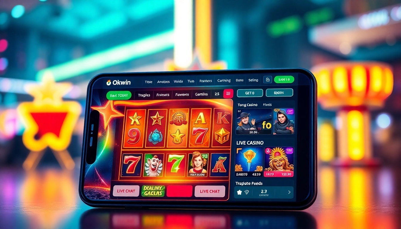 Exciting Okwin online gaming experience with vibrant slot games and live casino action.